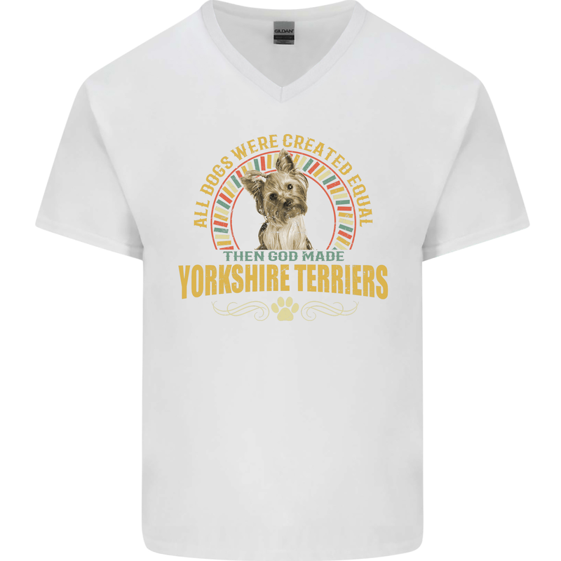 A Yorkshire Terrier Dog Mens V-Neck Cotton T-Shirt White