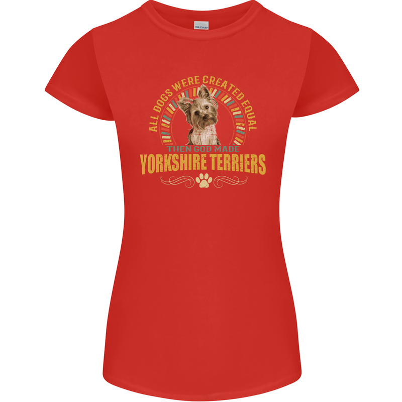 A Yorkshire Terrier Dog Womens Petite Cut T-Shirt Red