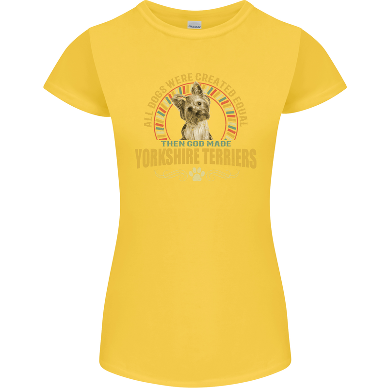 A Yorkshire Terrier Dog Womens Petite Cut T-Shirt Yellow