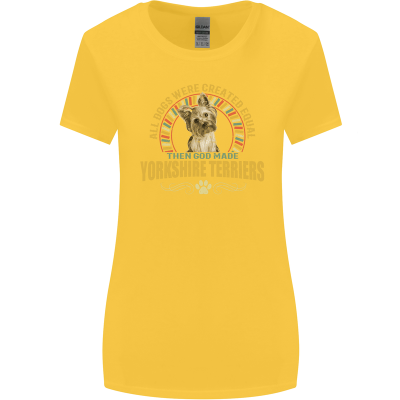 A Yorkshire Terrier Dog Womens Wider Cut T-Shirt Yellow