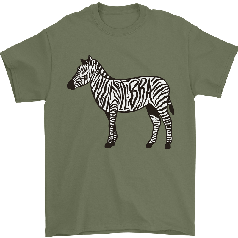 A Zebra Mens T-Shirt Cotton Gildan Military Green