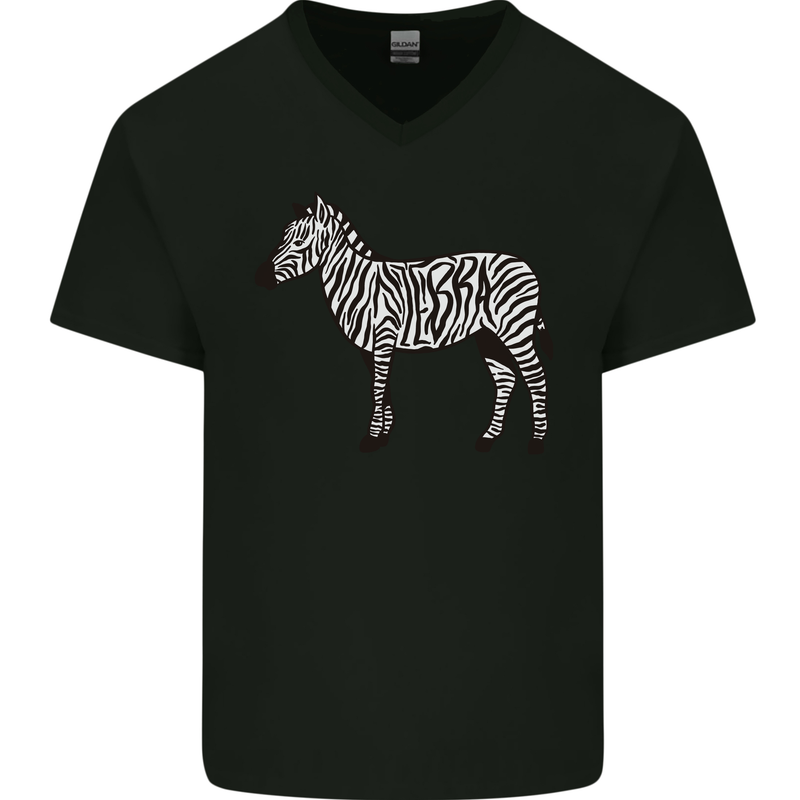 A Zebra Mens V-Neck Cotton T-Shirt Black