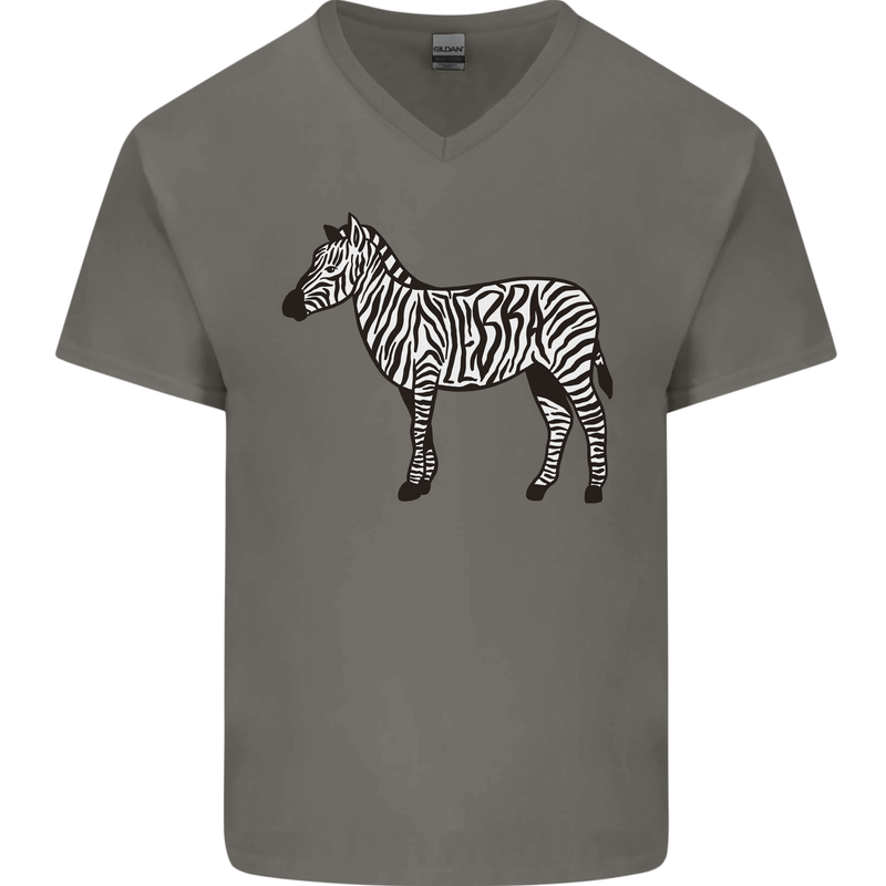 A Zebra Mens V-Neck Cotton T-Shirt Charcoal