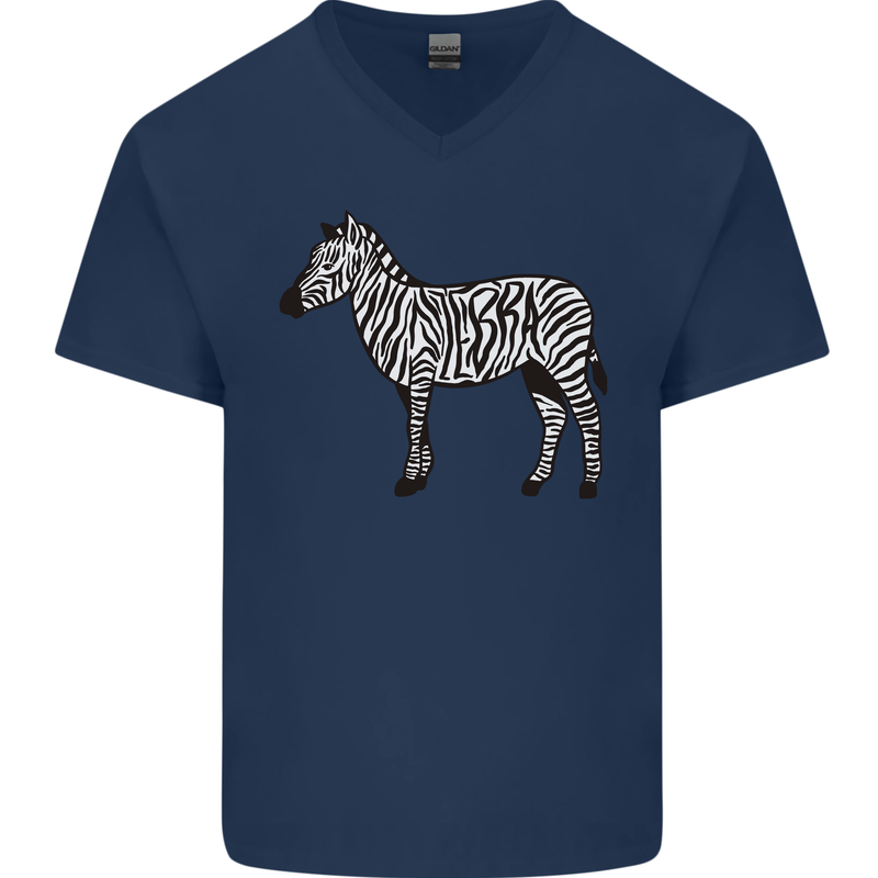 A Zebra Mens V-Neck Cotton T-Shirt Navy Blue