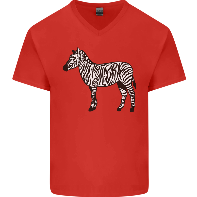 A Zebra Mens V-Neck Cotton T-Shirt Red