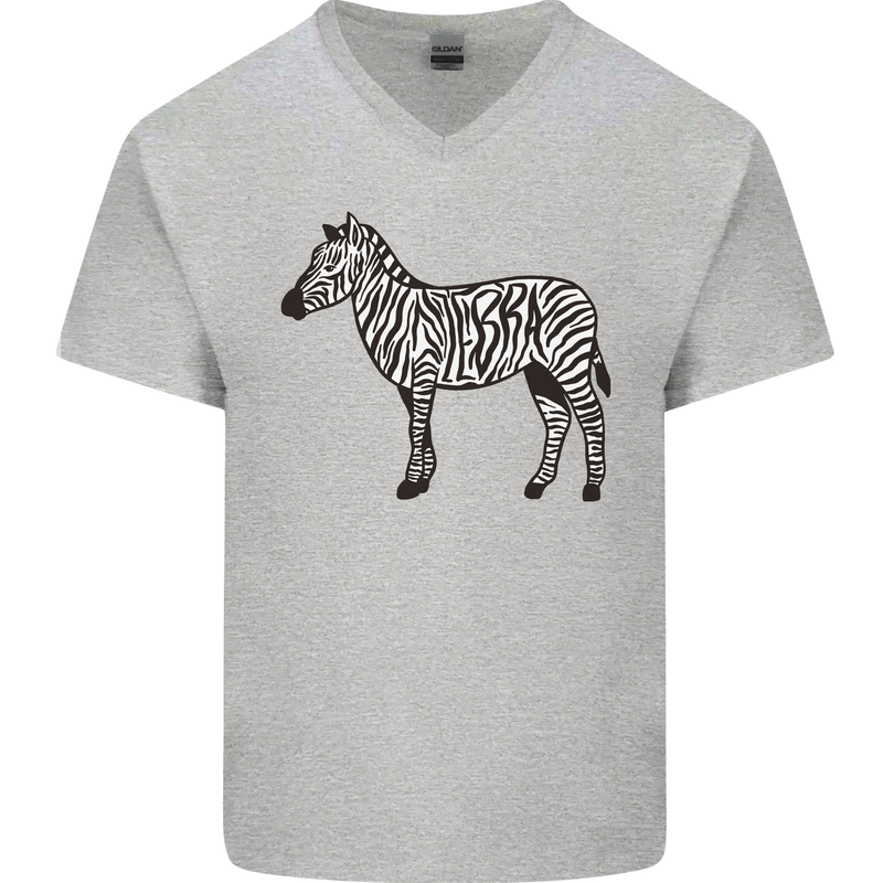 A Zebra Mens V-Neck Cotton T-Shirt Sports Grey
