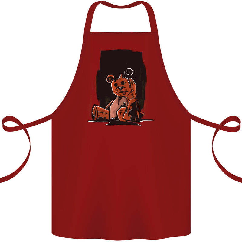 A Zombie Teddy Bear Halloween Cotton Apron 100% Organic Maroon