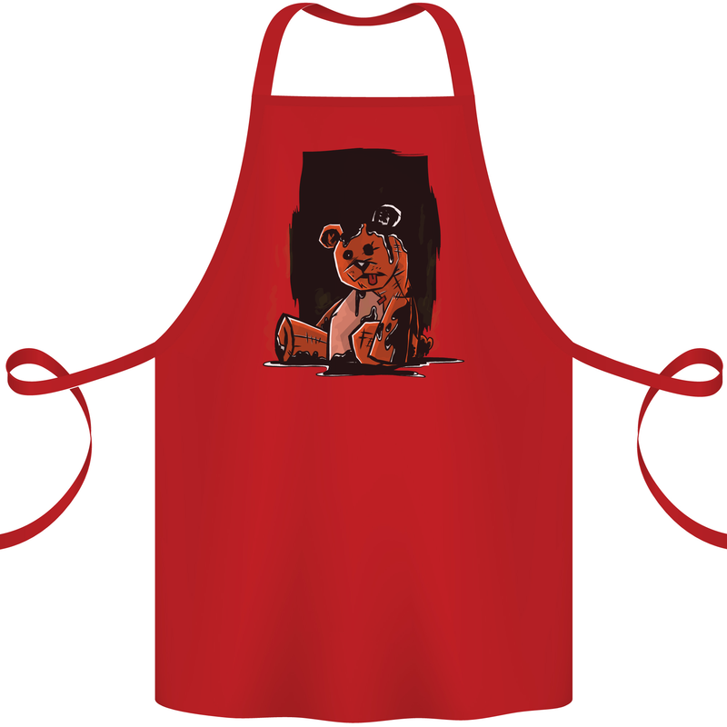 A Zombie Teddy Bear Halloween Cotton Apron 100% Organic Red