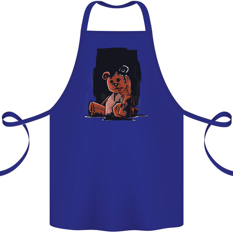 A Zombie Teddy Bear Halloween Cotton Apron 100% Organic Royal Blue