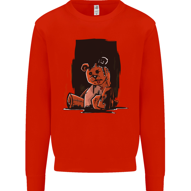 A Zombie Teddy Bear Halloween Kids Sweatshirt Jumper Bright Red