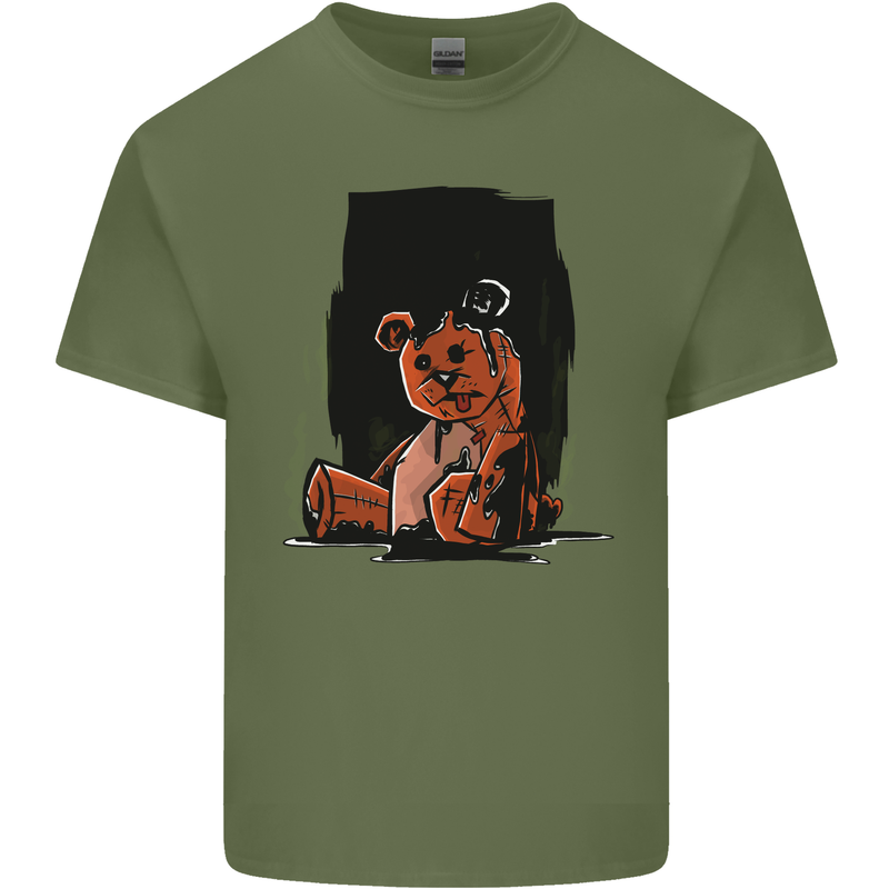 A Zombie Teddy Bear Halloween Mens Cotton T-Shirt Tee Top Military Green