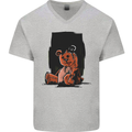 A Zombie Teddy Bear Halloween Mens V-Neck Cotton T-Shirt Sports Grey