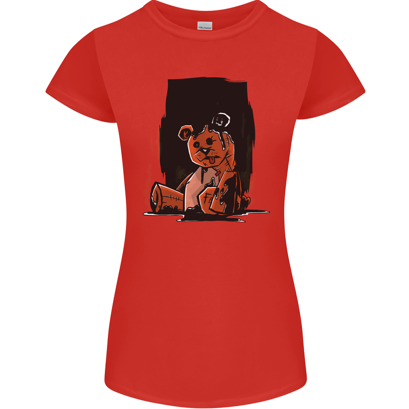 A Zombie Teddy Bear Halloween Womens Petite Cut T-Shirt Red