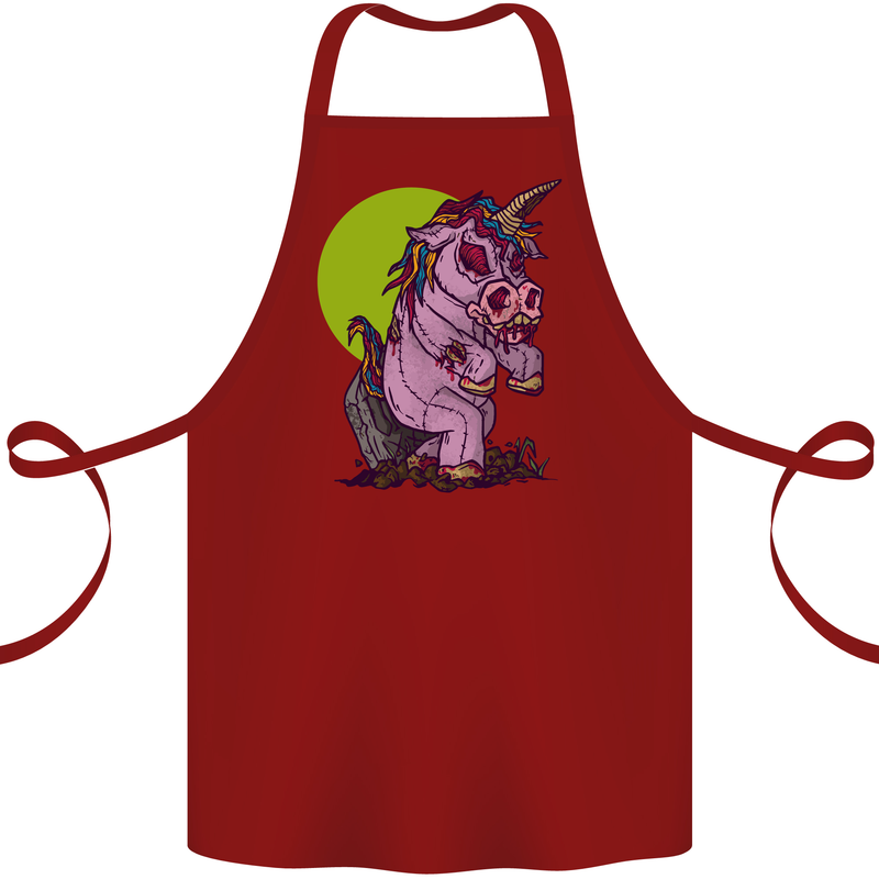 A Zombie Unicorn Funny Halloween Horror Cotton Apron 100% Organic Maroon