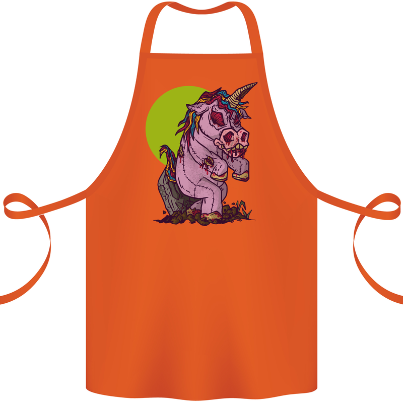 A Zombie Unicorn Funny Halloween Horror Cotton Apron 100% Organic Orange