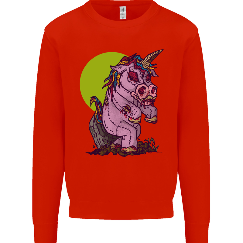 A Zombie Unicorn Funny Halloween Horror Mens Sweatshirt Jumper Bright Red
