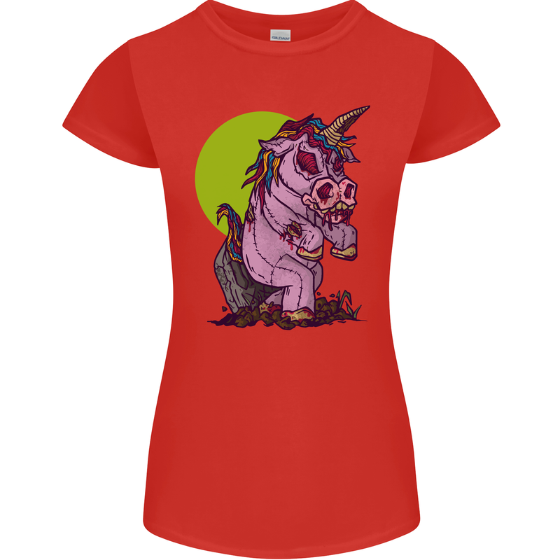 A Zombie Unicorn Funny Halloween Horror Womens Petite Cut T-Shirt Red