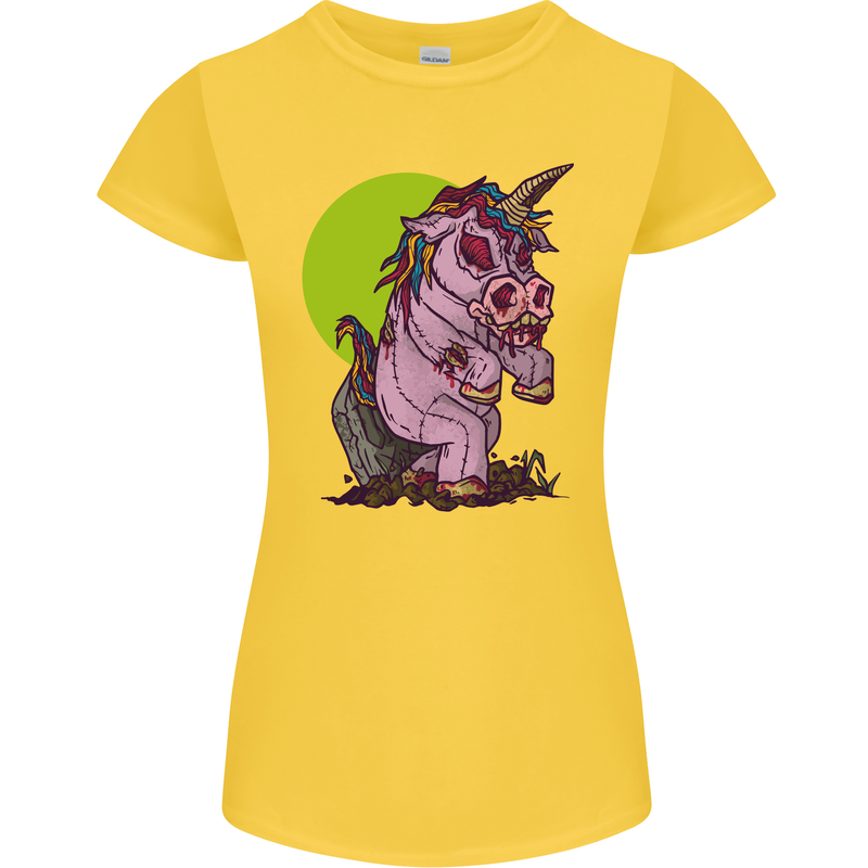 A Zombie Unicorn Funny Halloween Horror Womens Petite Cut T-Shirt Yellow
