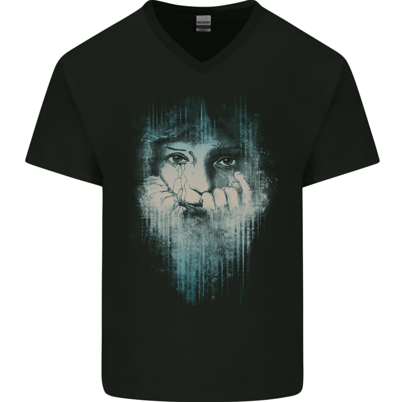 Abstract Art Woman Mens V-Neck Cotton T-Shirt Black