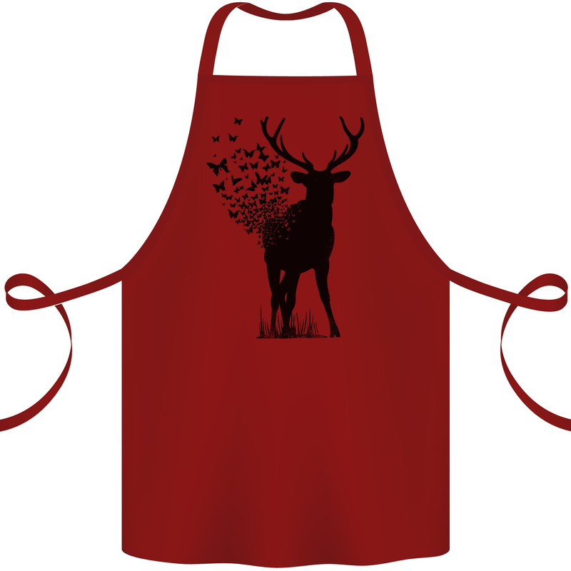 Abstract Butterfly Deer Ecology Environment Cotton Apron 100% Organic Maroon