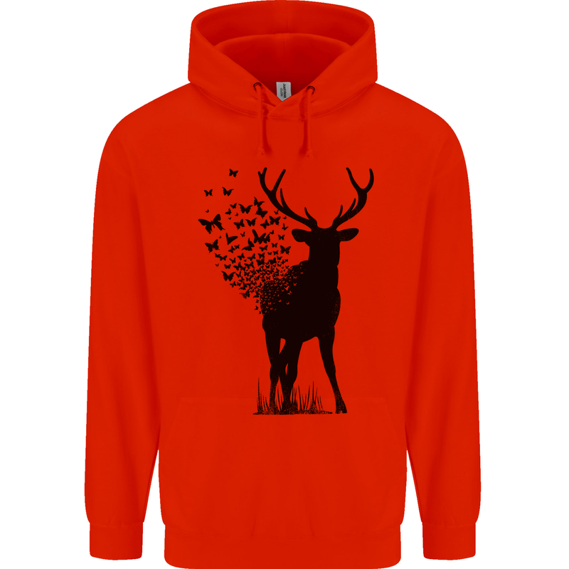 Abstract Butterfly Deer Ecology Environment Mens 80% Cotton Hoodie Bright Red