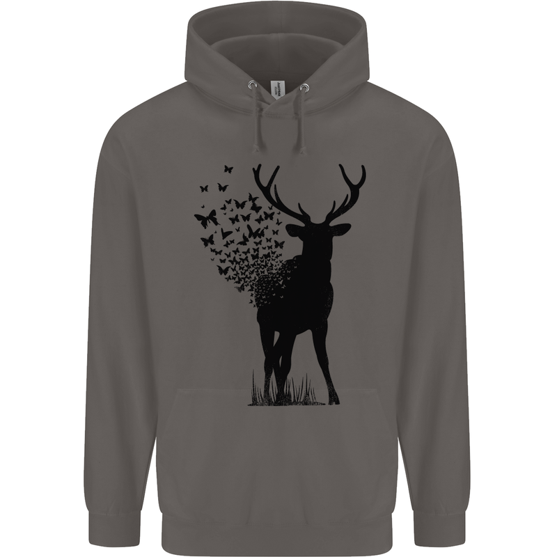 Abstract Butterfly Deer Ecology Environment Mens 80% Cotton Hoodie Charcoal