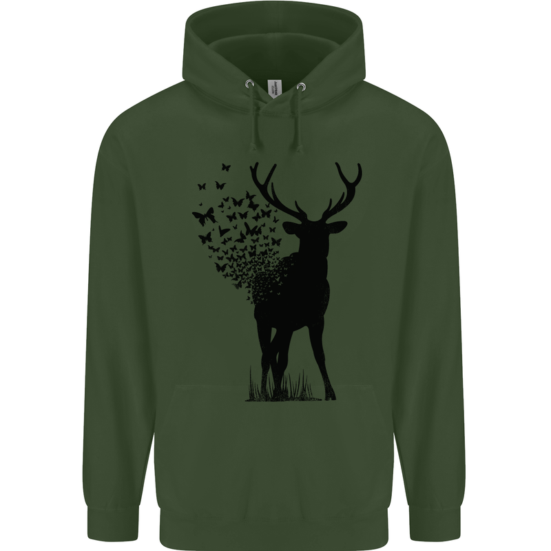 Abstract Butterfly Deer Ecology Environment Mens 80% Cotton Hoodie Forest Green