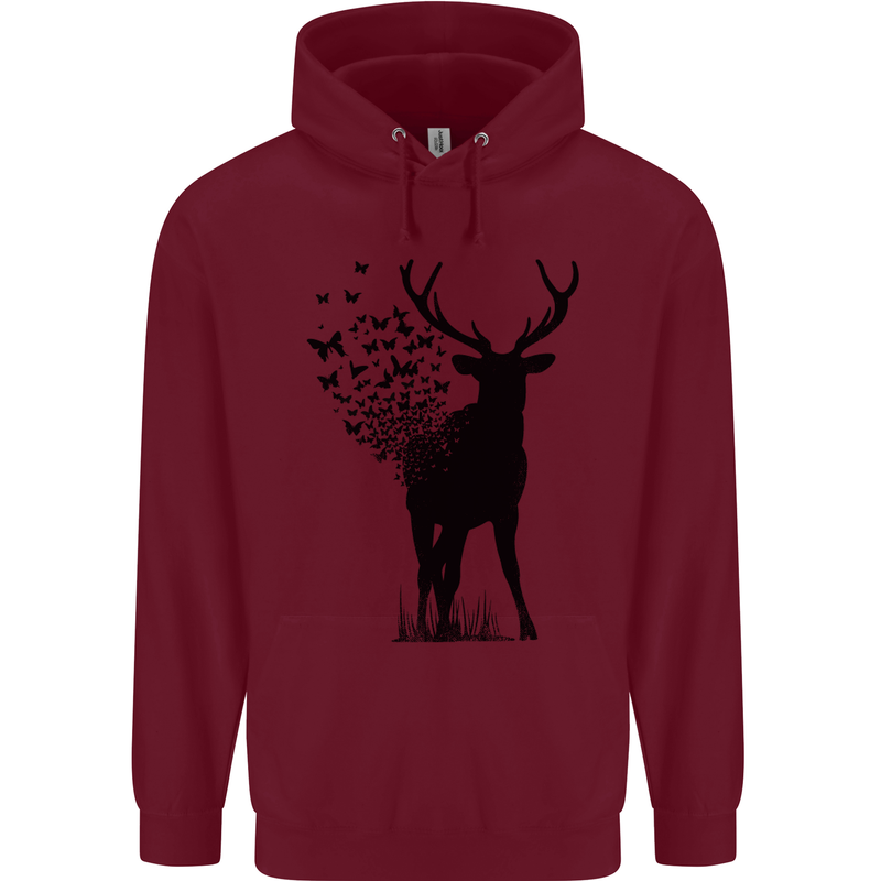 Abstract Butterfly Deer Ecology Environment Mens 80% Cotton Hoodie Maroon