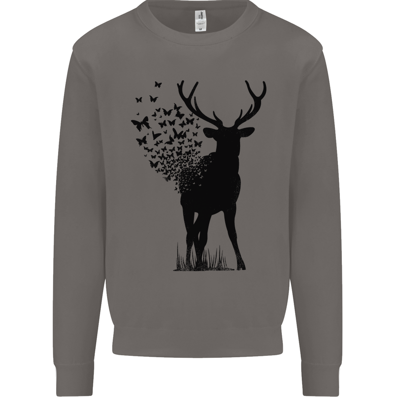 Abstract Butterfly Deer Ecology Environment Mens Sweatshirt Jumper Charcoal