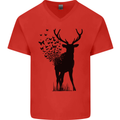 Abstract Butterfly Deer Ecology Environment Mens V-Neck Cotton T-Shirt Red