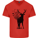 Abstract Butterfly Deer Ecology Environment Mens V-Neck Cotton T-Shirt Red