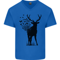 Abstract Butterfly Deer Ecology Environment Mens V-Neck Cotton T-Shirt Royal Blue