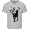 Abstract Butterfly Deer Ecology Environment Mens V-Neck Cotton T-Shirt Sports Grey