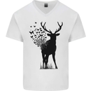 Abstract Butterfly Deer Ecology Environment Mens V-Neck Cotton T-Shirt White