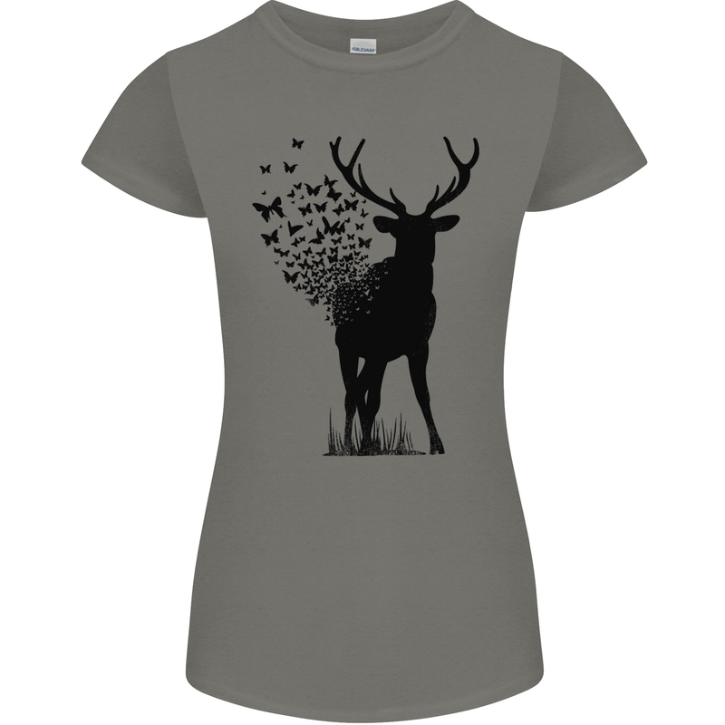 Abstract Butterfly Deer Ecology Environment Womens Petite Cut T-Shirt Charcoal