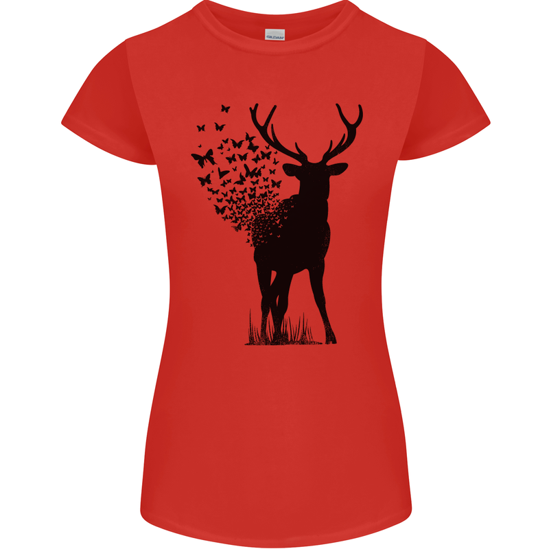 Abstract Butterfly Deer Ecology Environment Womens Petite Cut T-Shirt Red