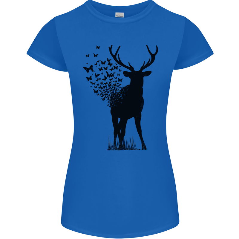 Abstract Butterfly Deer Ecology Environment Womens Petite Cut T-Shirt Royal Blue