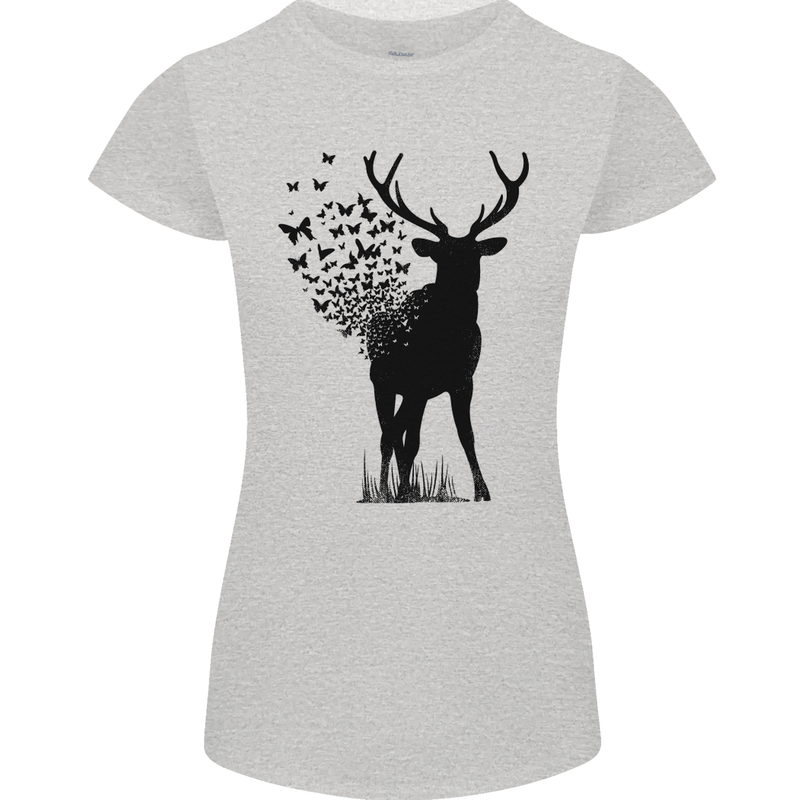 Abstract Butterfly Deer Ecology Environment Womens Petite Cut T-Shirt Sports Grey