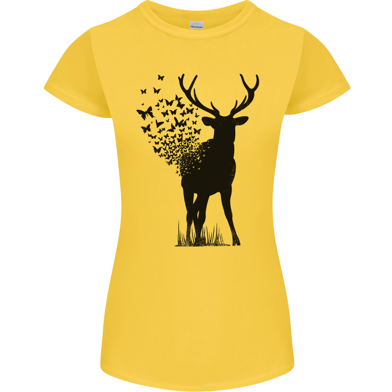 Abstract Butterfly Deer Ecology Environment Womens Petite Cut T-Shirt Yellow