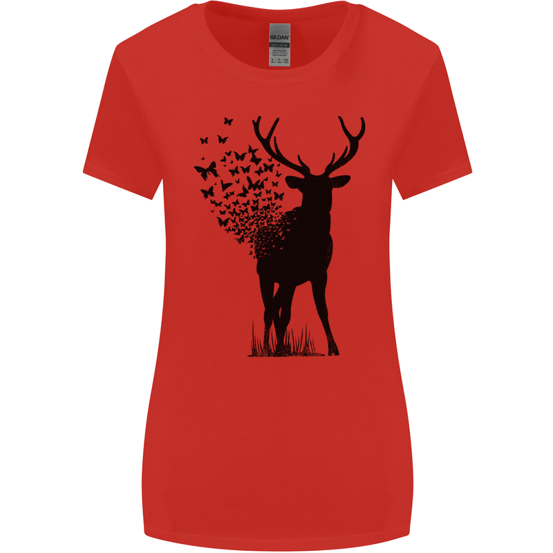 Abstract Butterfly Deer Ecology Environment Womens Wider Cut T-Shirt Red