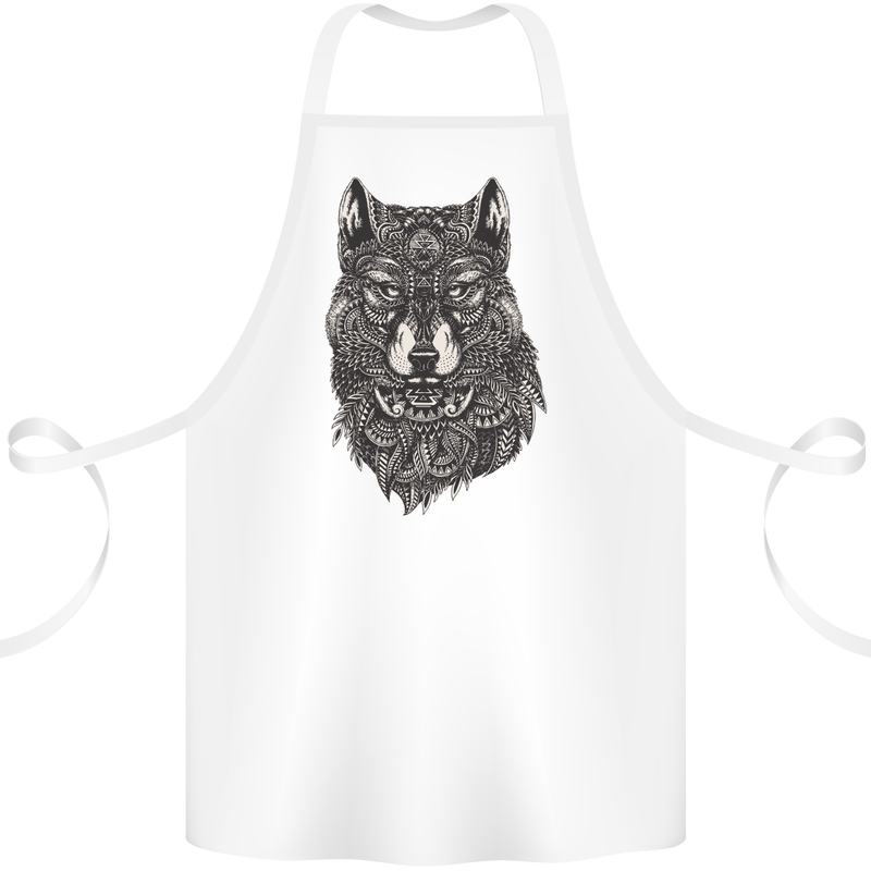 Abstract Dog Mandala Art Cotton Apron 100% Organic White