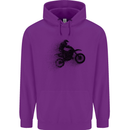 Abstract Motocross Rider Dirt Bike Childrens Kids Hoodie Purple