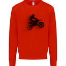 Abstract Motocross Rider Dirt Bike Kids Sweatshirt Jumper Bright Red