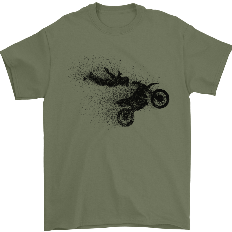 Abstract Motocross Rider Dirt Bike Mens T-Shirt Cotton Gildan Military Green