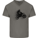 Abstract Motocross Rider Dirt Bike Mens V-Neck Cotton T-Shirt Charcoal