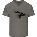Abstract Motocross Rider Dirt Bike Mens V-Neck Cotton T-Shirt Charcoal