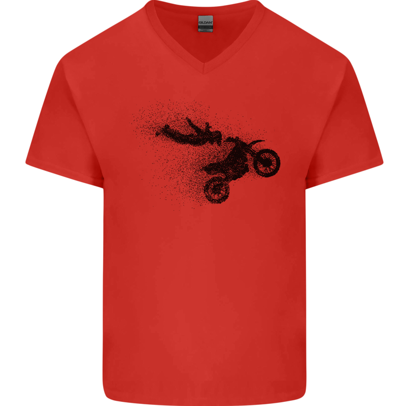 Abstract Motocross Rider Dirt Bike Mens V-Neck Cotton T-Shirt Red