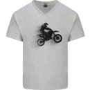 Abstract Motocross Rider Dirt Bike Mens V-Neck Cotton T-Shirt Sports Grey