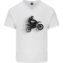 Abstract Motocross Rider Dirt Bike Mens V-Neck Cotton T-Shirt White