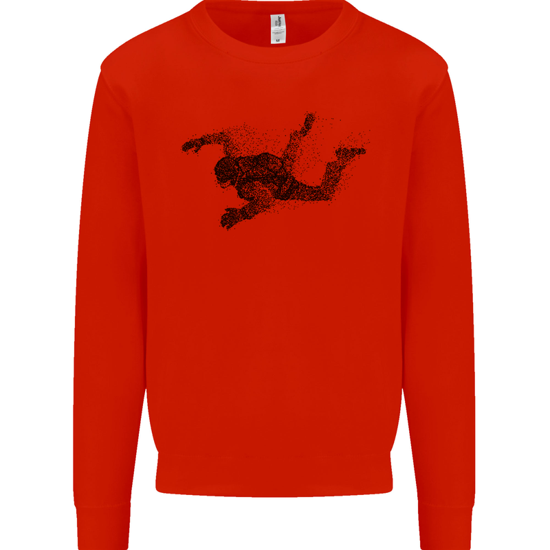 Abstract Parachutist Freefall Skydiving Kids Sweatshirt Jumper Bright Red